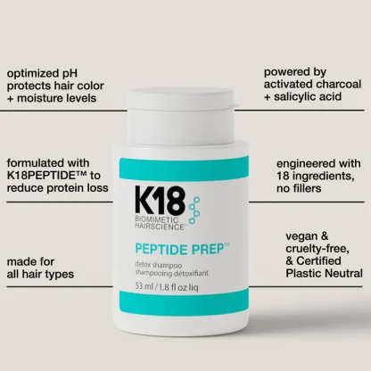 K18 Biomimetic Hairscience PEPTIDE PREP™ Clarifying Detox Shampoo 53ml - Imagen 3