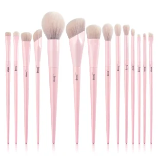 Jessup Crystal Pink Makeup Brushes Set Premium Vegan  x 14pc