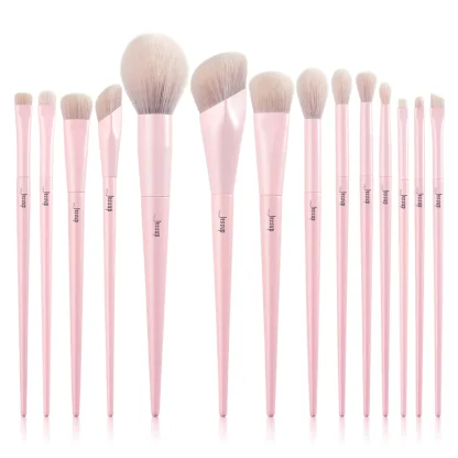 Jessup Crystal Pink Makeup Brushes Set Premium Vegan  x 14pc