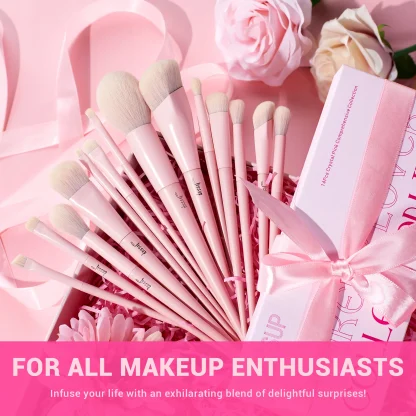 Jessup Crystal Pink Makeup Brushes Set Premium Vegan  x 14pc - Imagen 2