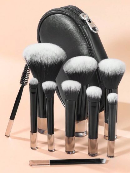 Juegos de brochas de maquillaje, 10 brochas cosméticas multifuncionales minimalistas con bolsa para brochas de maquillaje para viajes - Imagen 3