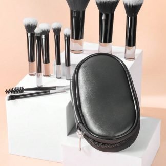 Juegos de brochas de maquillaje, 10 brochas cosméticas multifuncionales minimalistas con bolsa para brochas de maquillaje para viajes