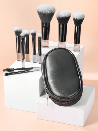 Juegos de brochas de maquillaje, 10 brochas cosméticas multifuncionales minimalistas con bolsa para brochas de maquillaje para viajes